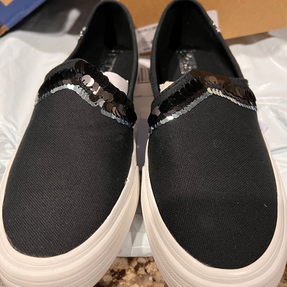 NIB Keds Black Sequin Slip-On Shoes